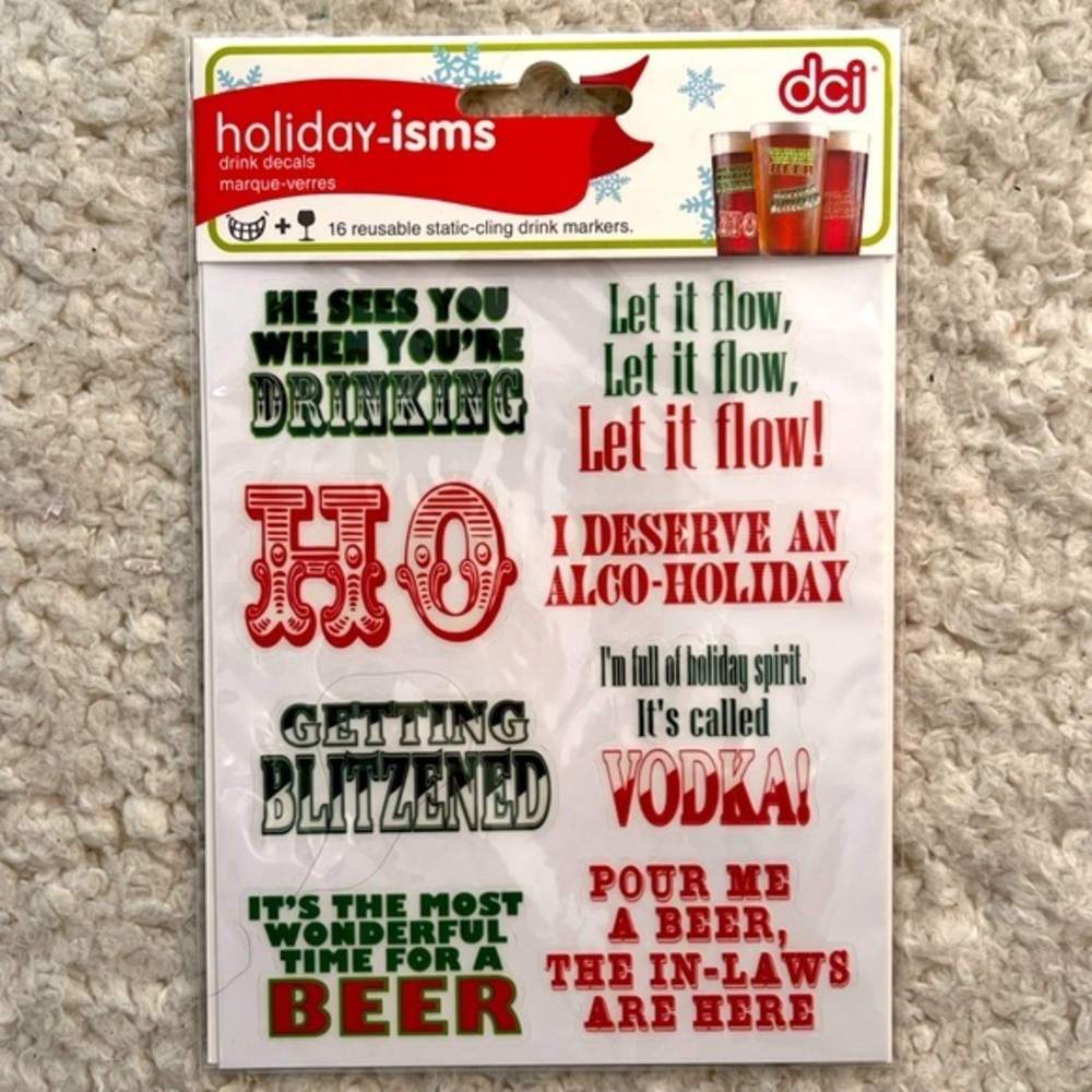 DCI Reusable Static Cling Holiday-isms Drink Decals